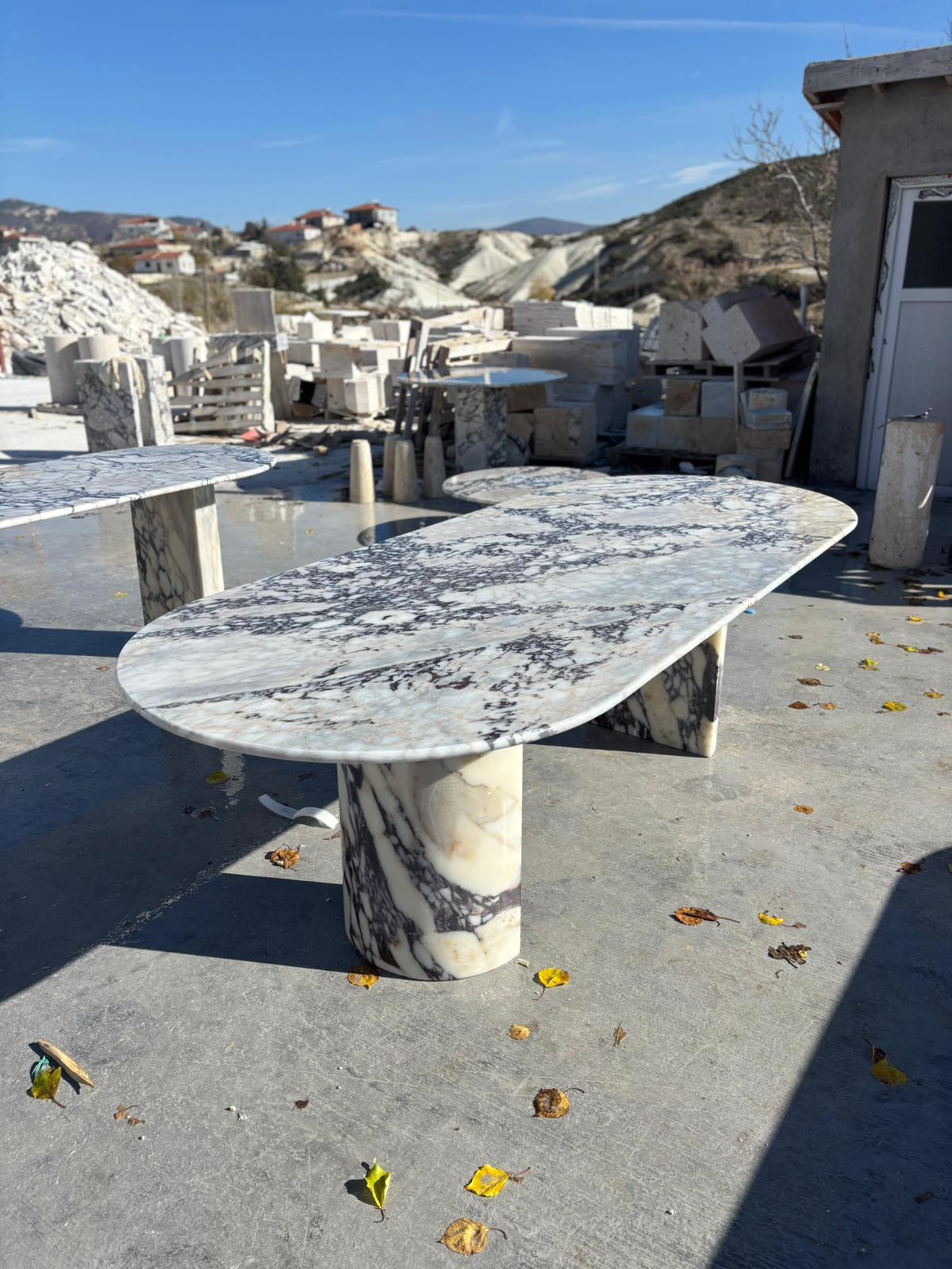 Huge Calacatta Viola Meeting Table - Marble Dining Table - Handmade Natural Veined Custom Design