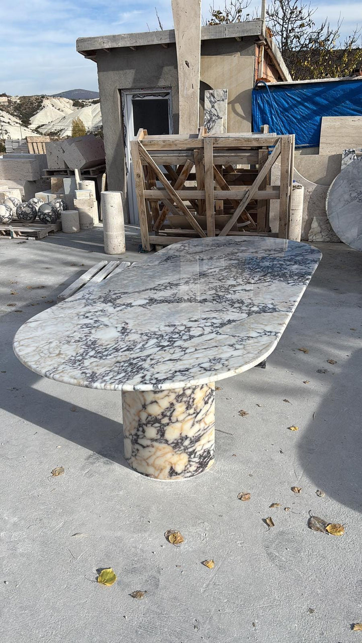 Huge Calacatta Viola Meeting Table - Marble Dining Table - Handmade Natural Veined Custom Design