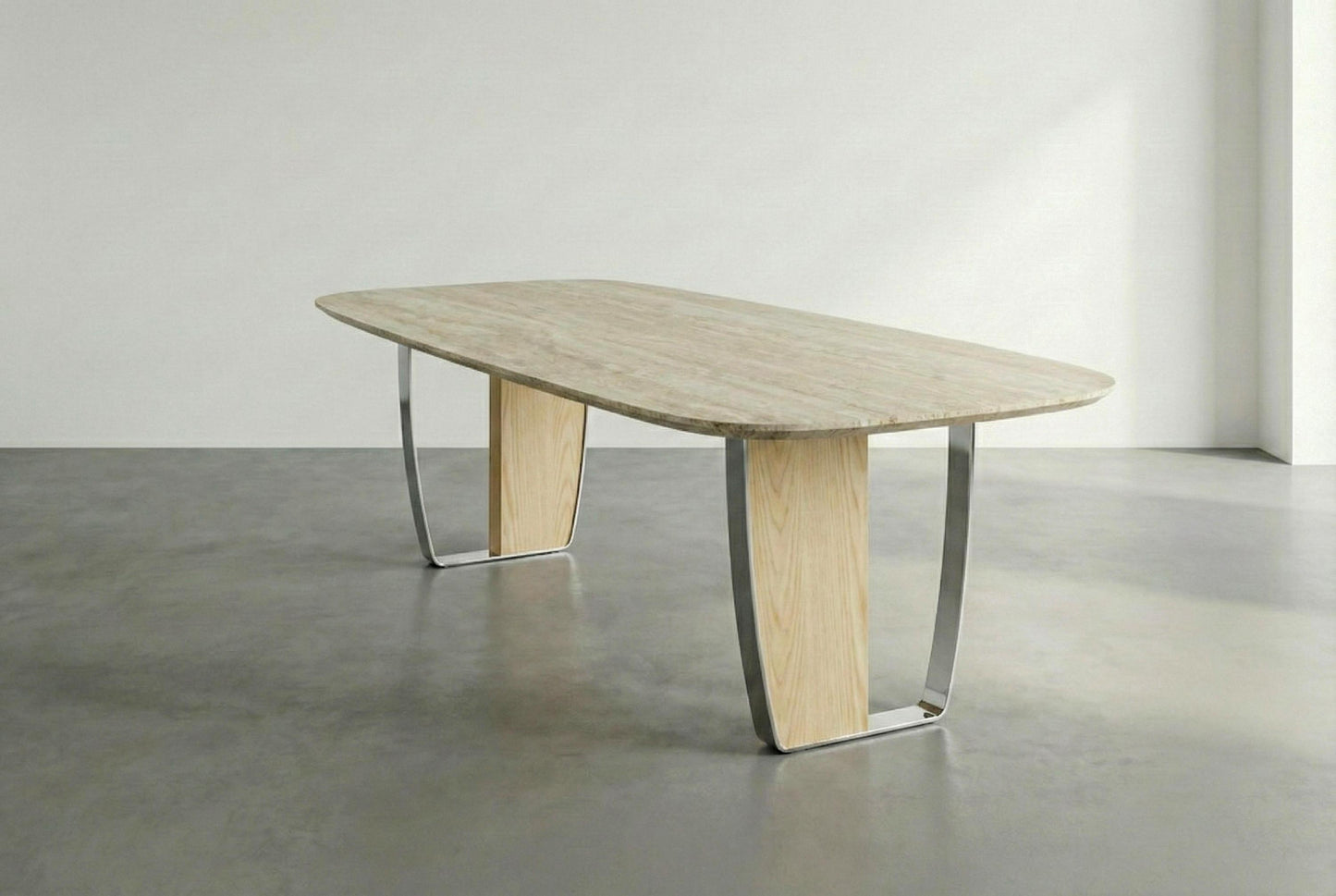 Natural Travertine Dining Conference Table with Sculptural Base - Modern Travertine Design