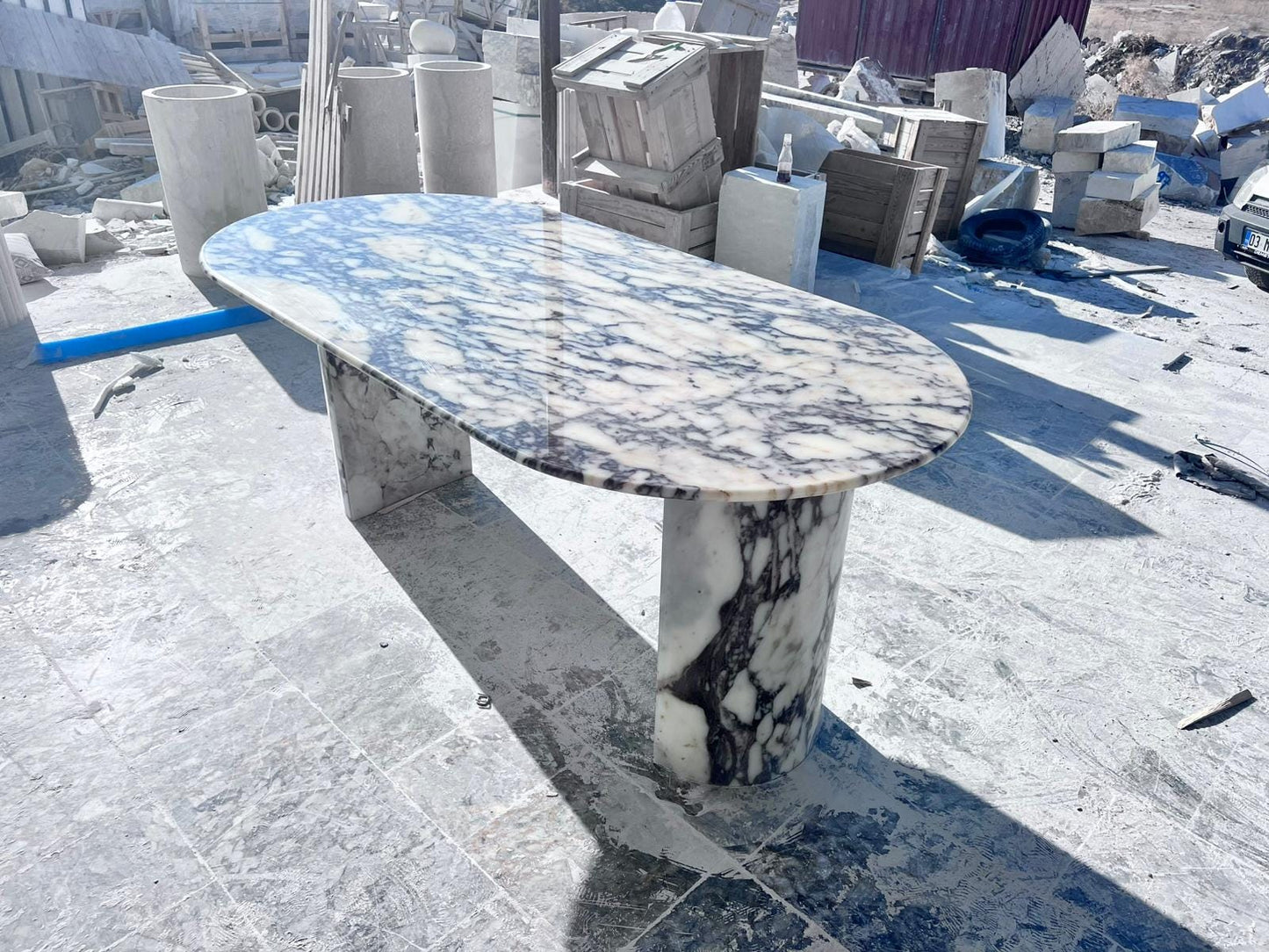 Custom Oval Marble Dining Table - Calacatta Viola Italian Style Handmade Living Room Table