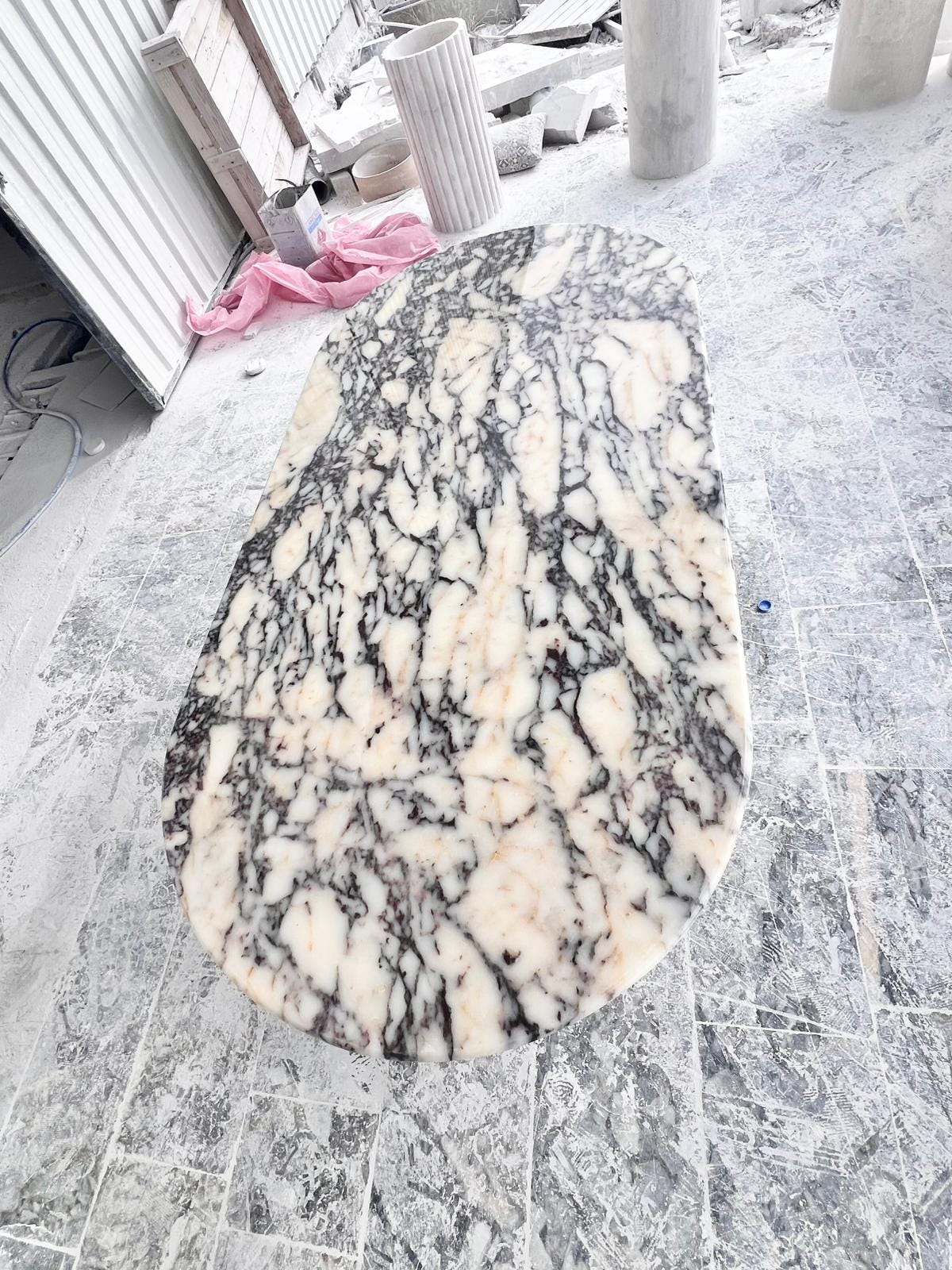 Custom Oval Marble Dining Table - Calacatta Viola Italian Style Handmade Living Room Table