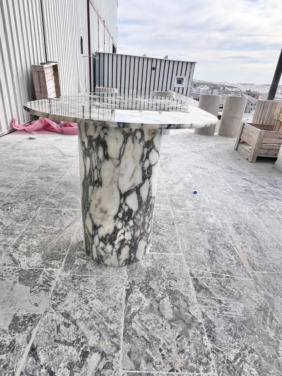 Custom Oval Marble Dining Table - Calacatta Viola Italian Style Handmade Living Room Table