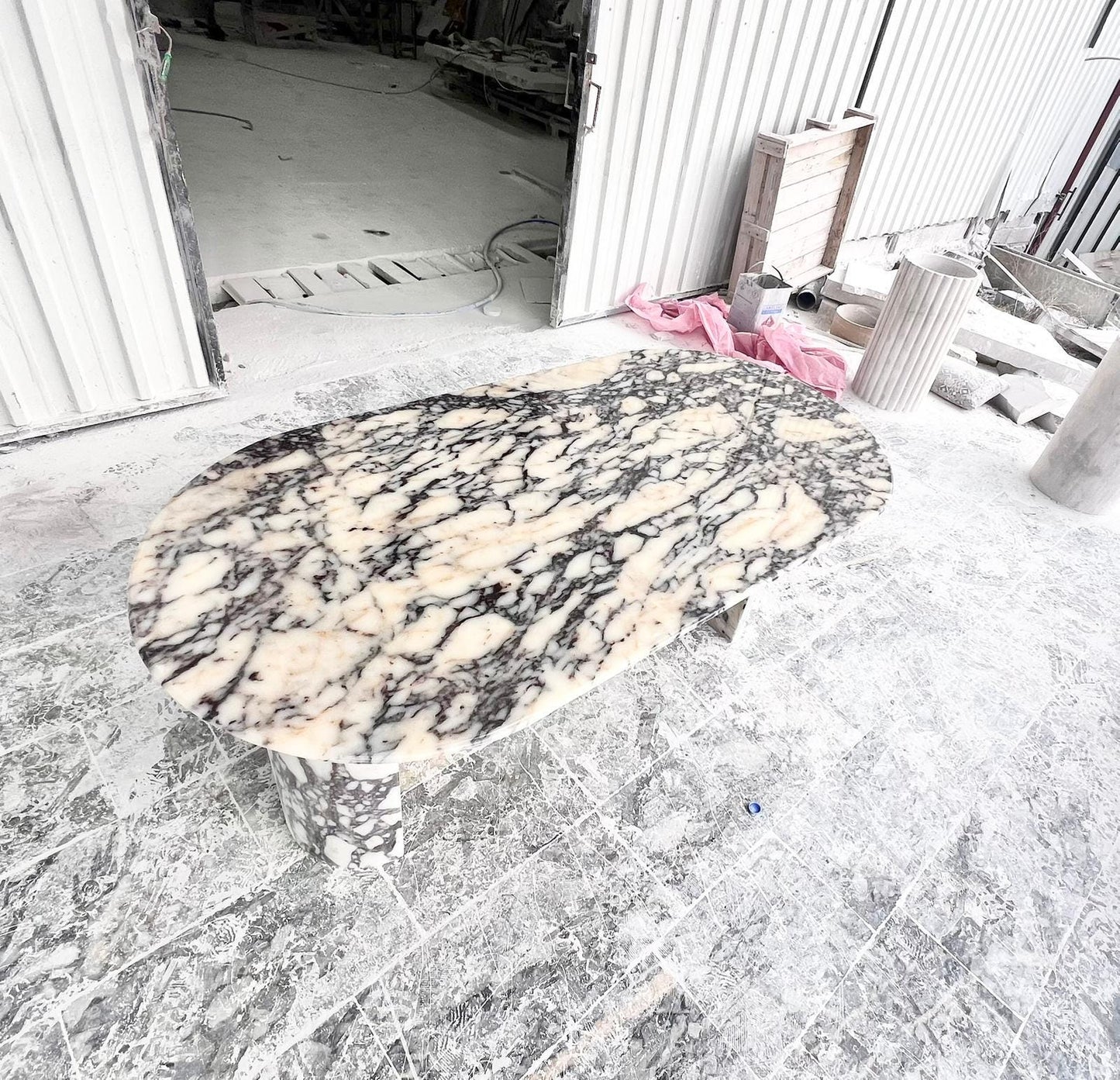 Custom Oval Marble Dining Table - Calacatta Viola Italian Style Handmade Living Room Table