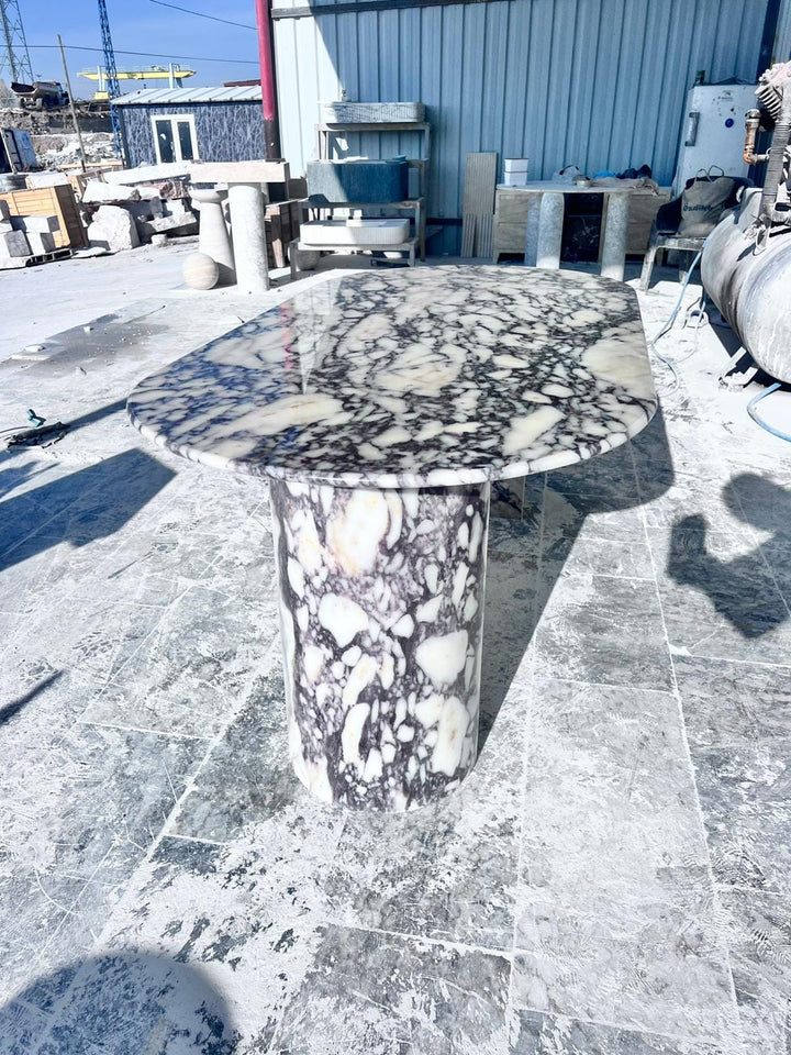 Custom Oval Marble Dining Table - Calacatta Viola Italian Style Handmade Living Room Table
