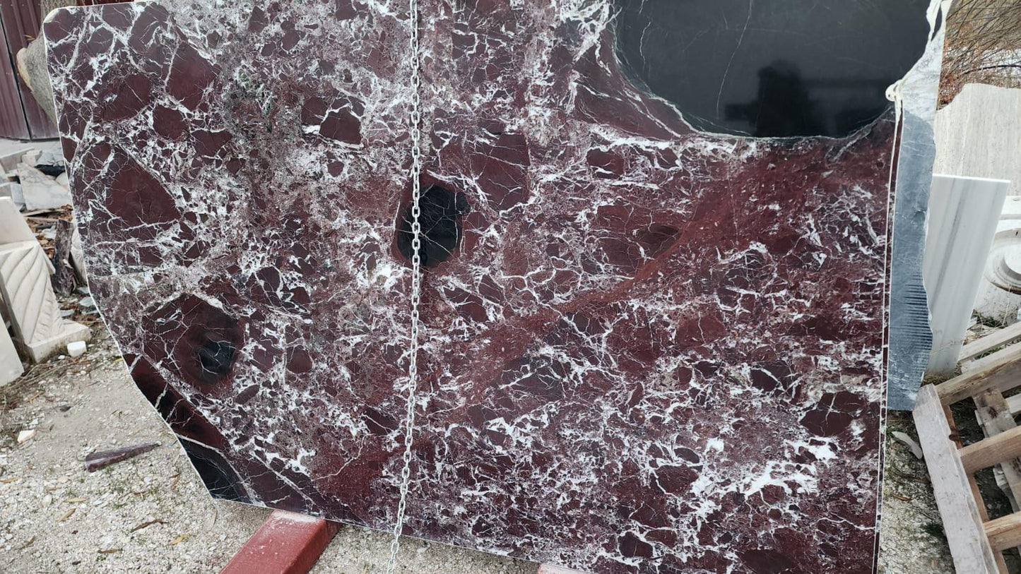 Custom Order Rosso Levanto Marble Table Top - Handmade Red Dining Table - Natural Burgundy Stone