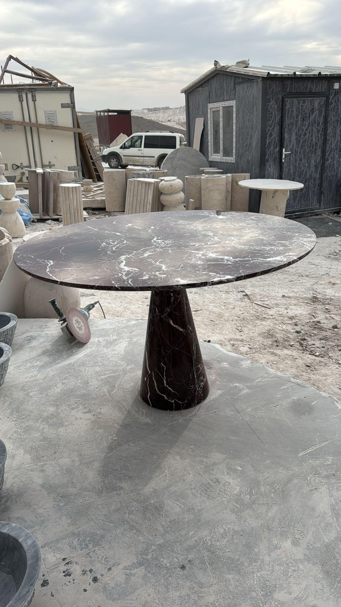 Rosso Levanto Marble Dining Table - Round Burgundy Kitchen Table