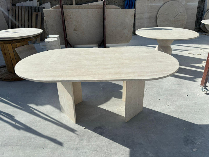 Oval Travertine Dining Table, Natural Stone Kitchen Table