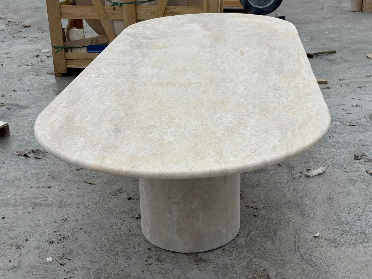 Travertine Marble Dining Table - Kitchen Luxury Beige Stone - Living Room Oval Shape Table - Handcrafted