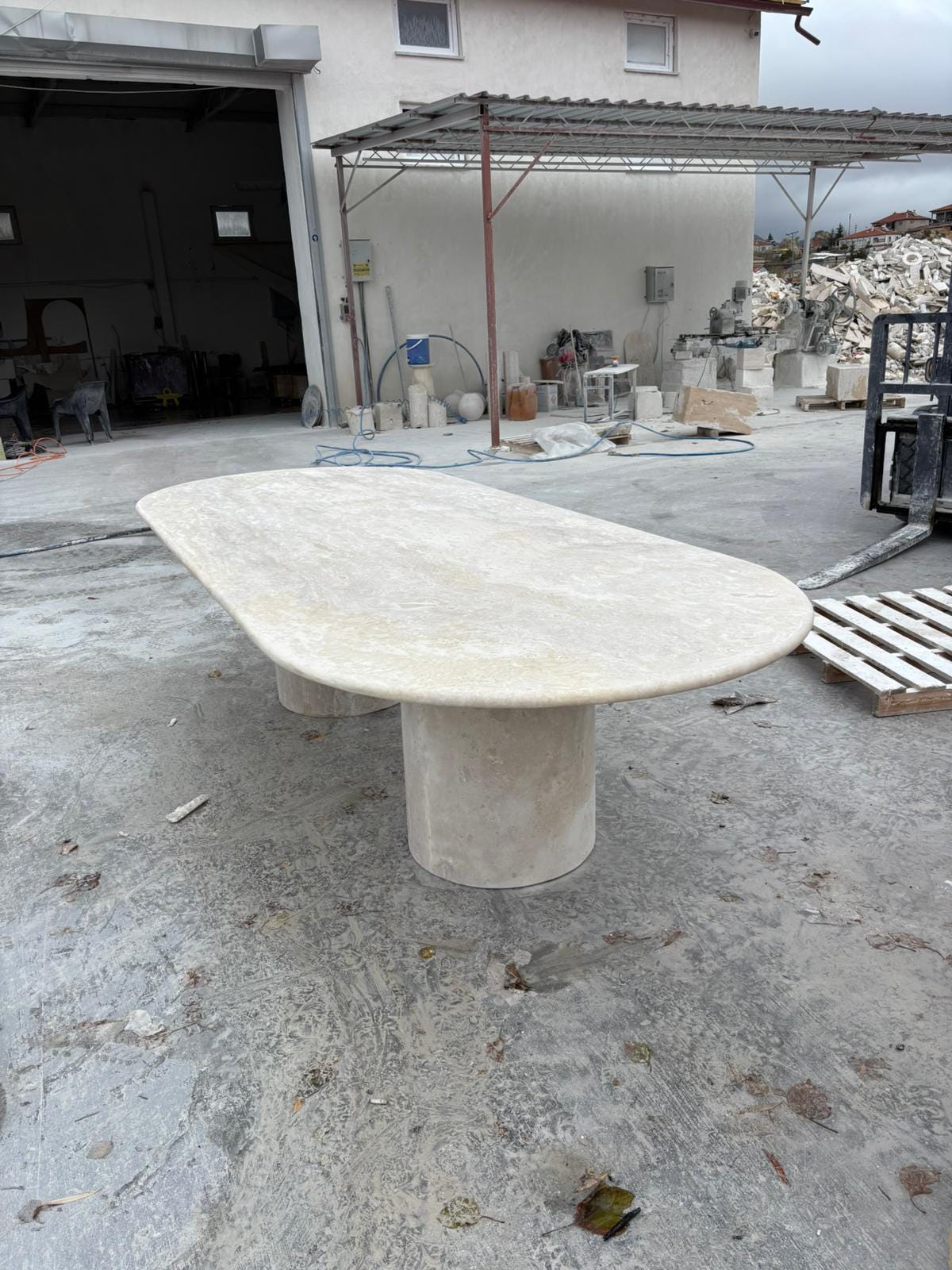 Travertine Marble Dining Table - Kitchen Luxury Beige Stone - Living Room Oval Shape Table - Handcrafted