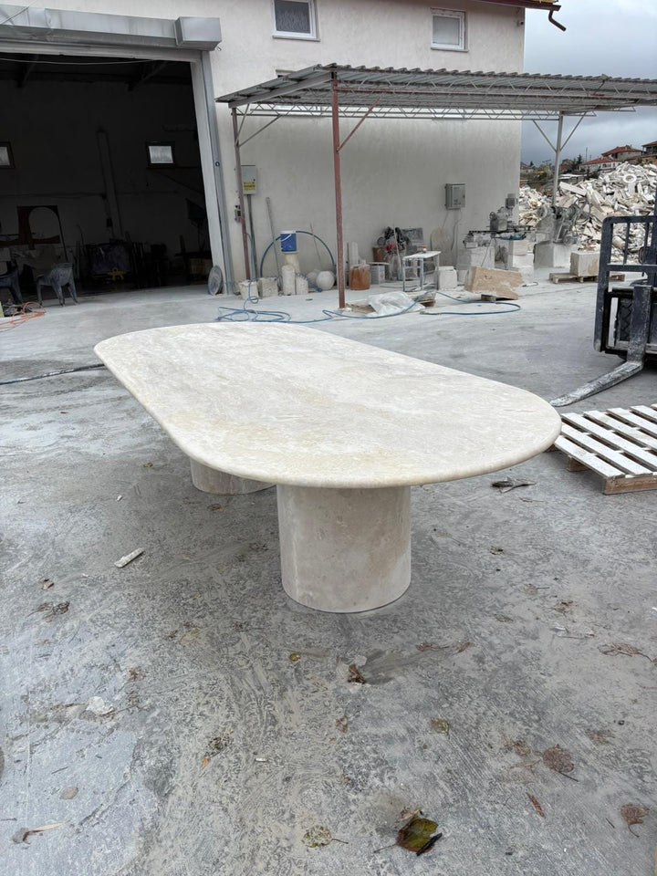 Travertine Marble Dining Table - Kitchen Luxury Beige Stone - Living Room Oval Shape Table - Handcrafted