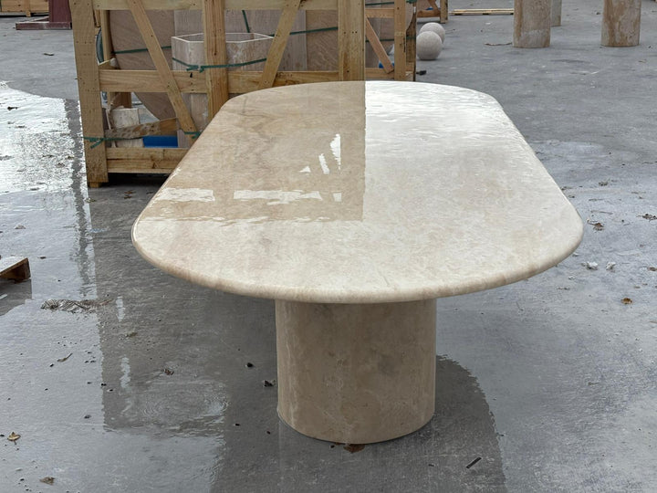 Big Travertine Meeting Table - Marble Oval Handmade Natural Conference Table - Dining Room Furniture