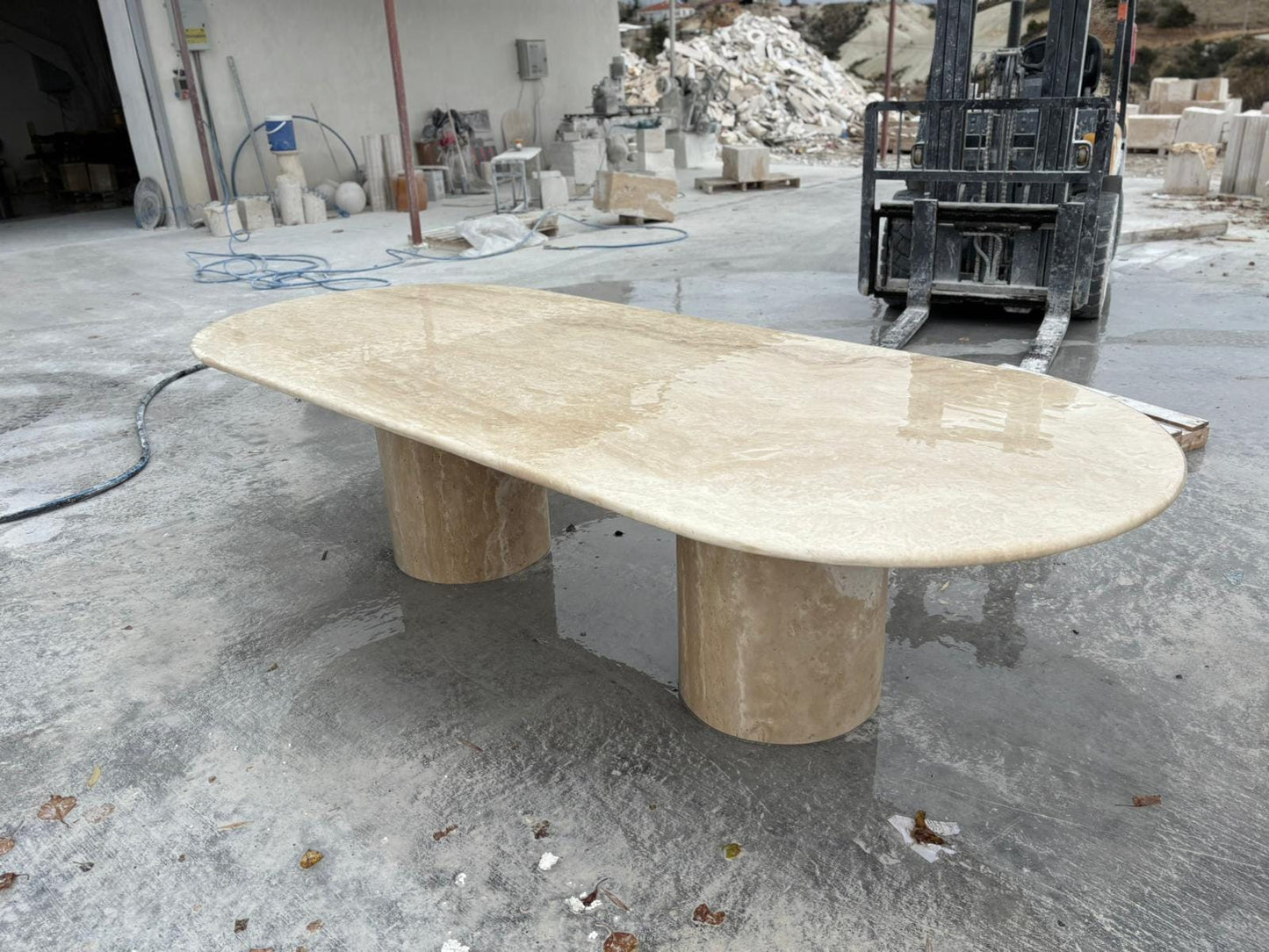 Big Travertine Meeting Table - Marble Oval Handmade Natural Conference Table - Dining Room Furniture