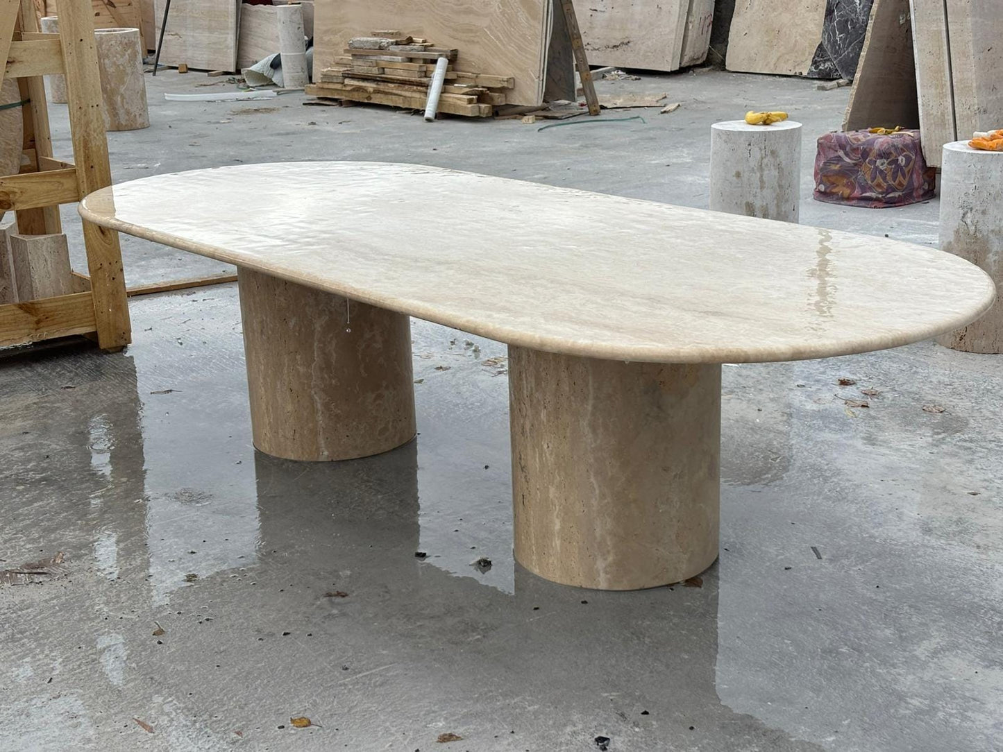 Big Travertine Meeting Table - Marble Oval Handmade Natural Conference Table - Dining Room Furniture
