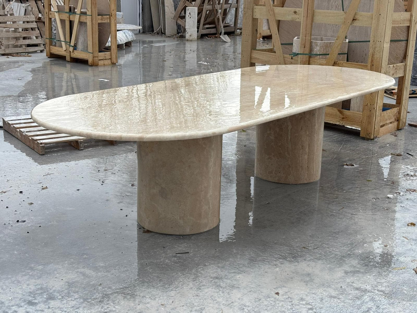 Big Travertine Meeting Table - Marble Oval Handmade Natural Conference Table - Dining Room Furniture