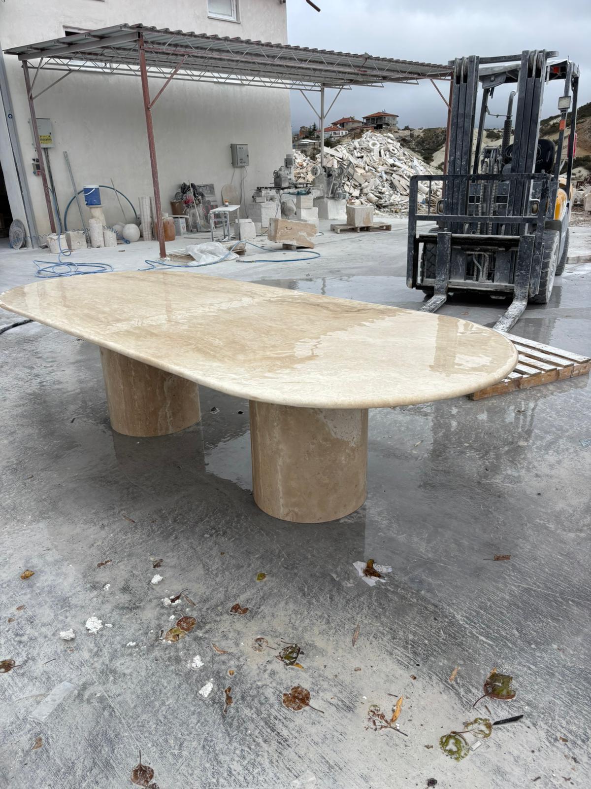 Big Travertine Meeting Table - Marble Oval Handmade Natural Conference Table - Dining Room Furniture