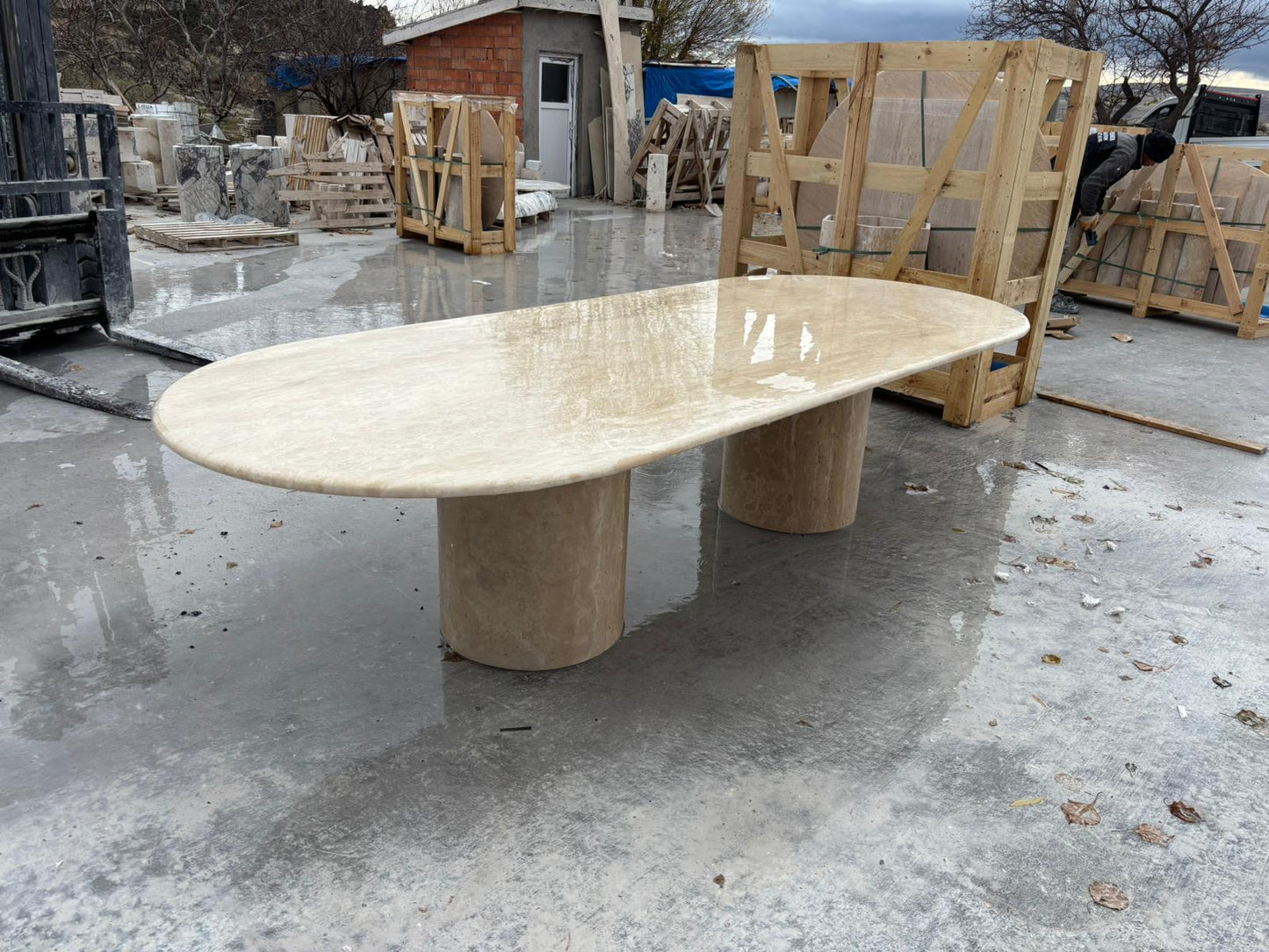 Big Travertine Meeting Table - Marble Oval Handmade Natural Conference Table - Dining Room Furniture
