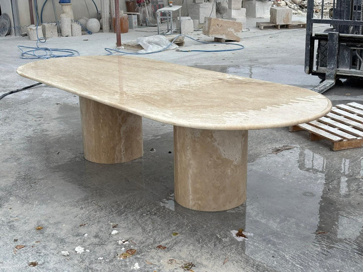 Big Travertine Meeting Table - Marble Oval Handmade Natural Conference Table - Dining Room Furniture