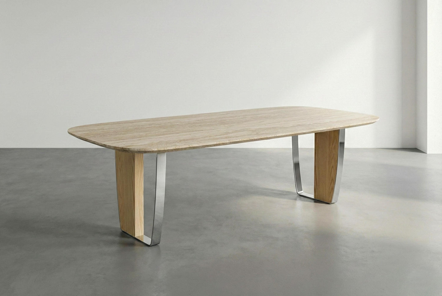 Natural Travertine Dining Conference Table with Sculptural Base - Modern Travertine Design