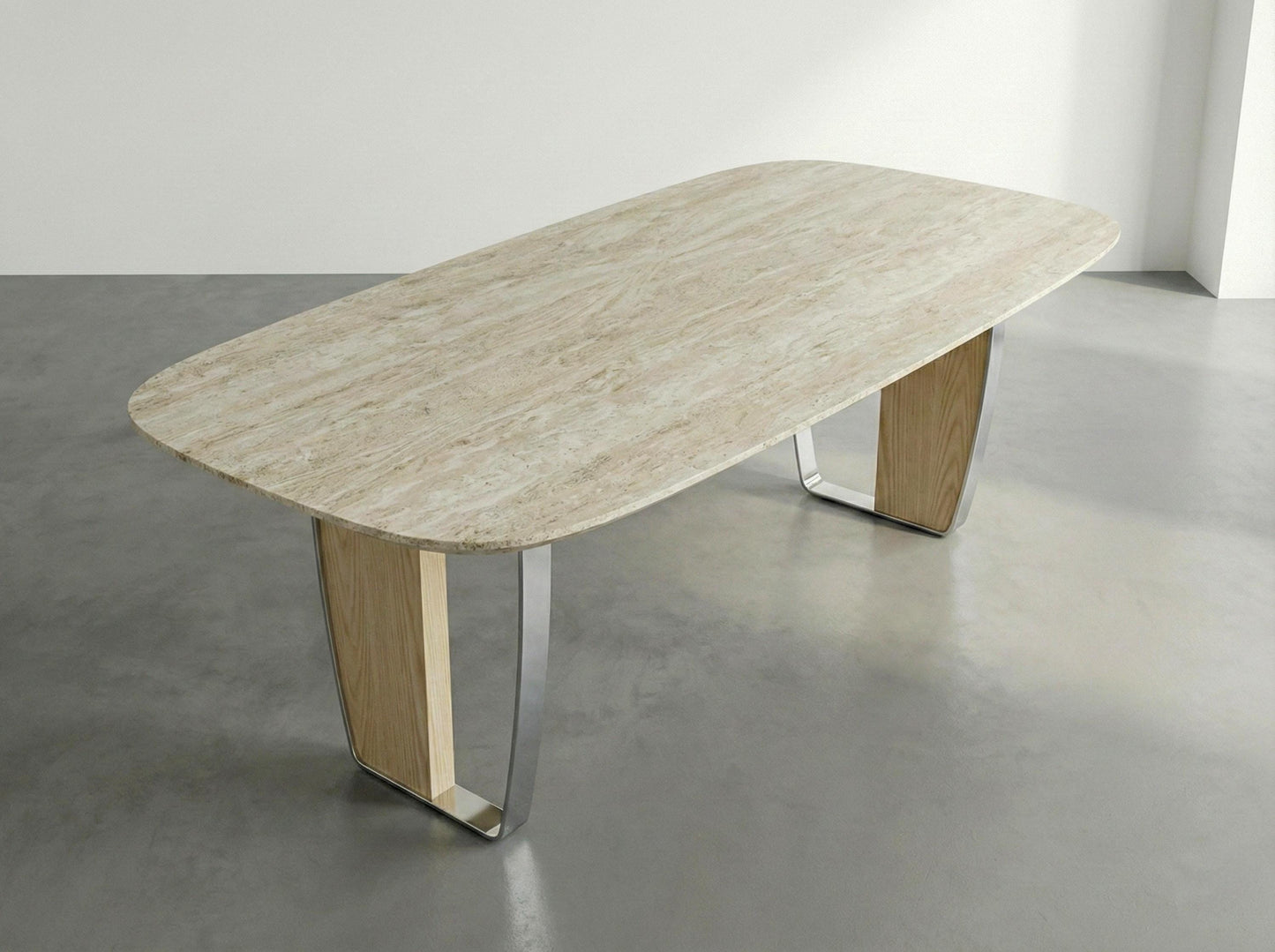 Natural Travertine Dining Conference Table with Sculptural Base - Modern Travertine Design
