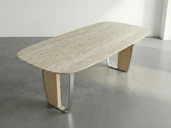 Natural Travertine Dining Conference Table with Sculptural Base - Modern Travertine Design