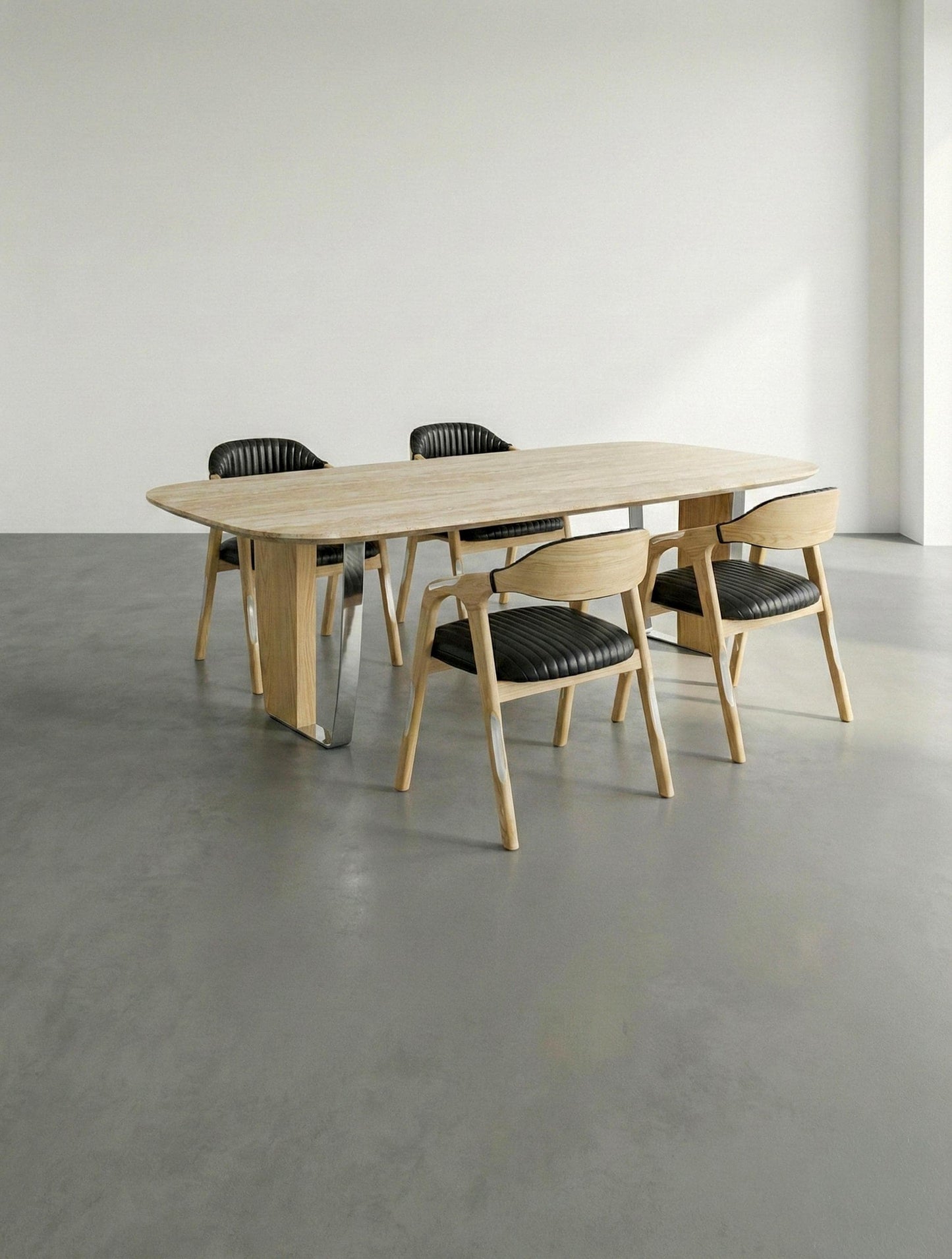 Natural Travertine Dining Conference Table with Sculptural Base - Modern Travertine Design