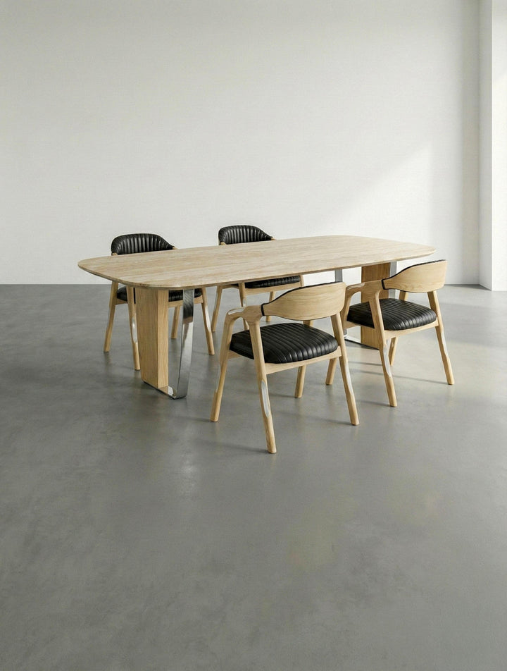Natural Travertine Dining Conference Table with Sculptural Base - Modern Travertine Design