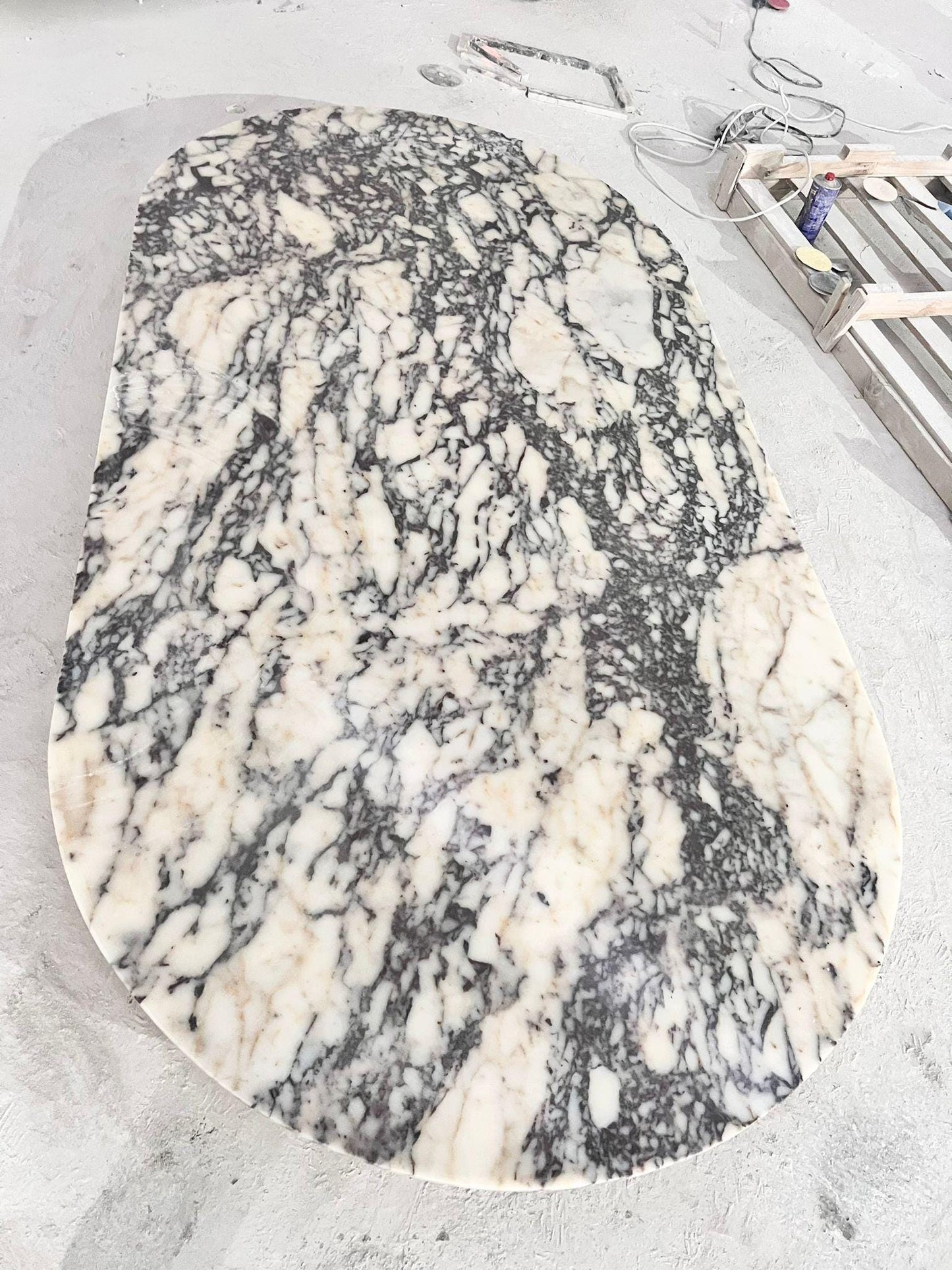 Handmade Oval Calacatta Viola Marble Dining Table, Custom Size