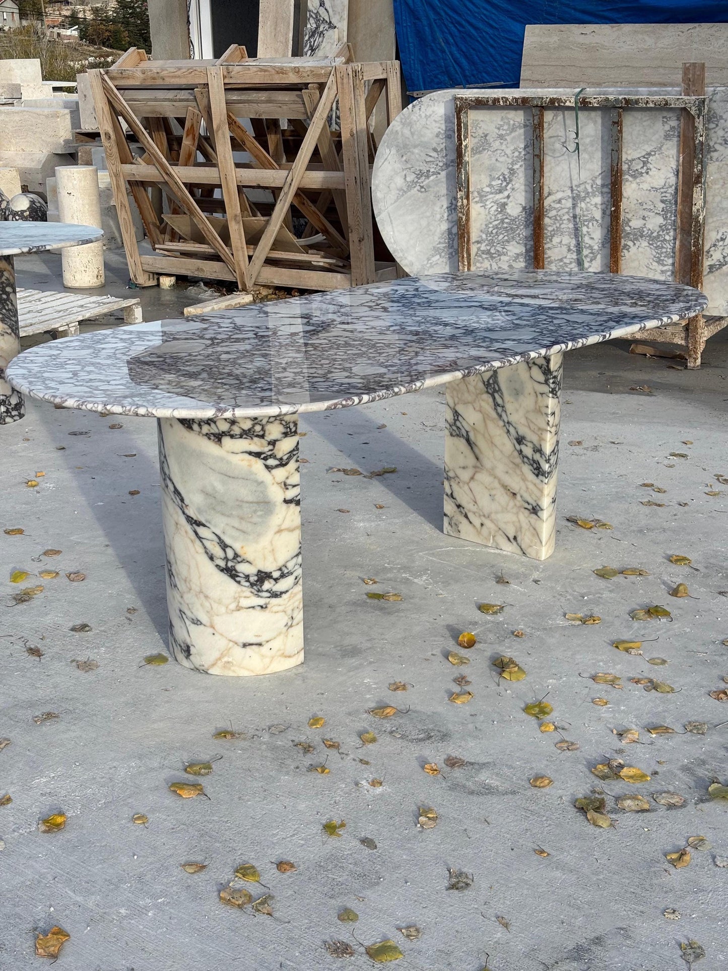 Oval Marble Dining Table - Calacatta Viola Office Meeting Desk - Handmade Luxury Furniture - Table Top