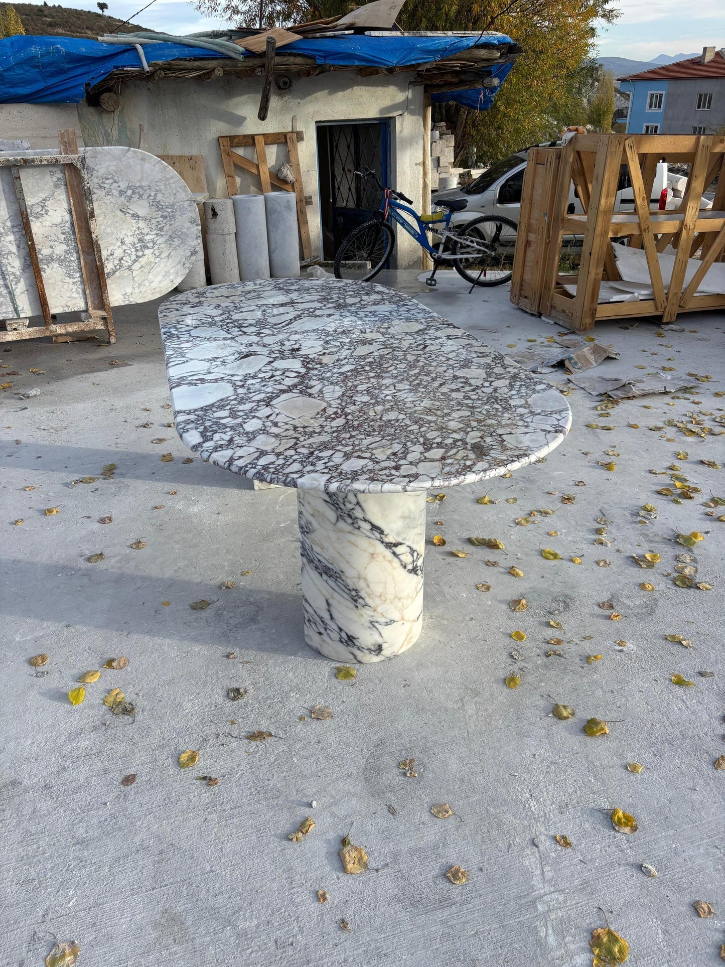 Oval Marble Dining Table - Calacatta Viola Office Meeting Desk - Handmade Luxury Furniture - Table Top