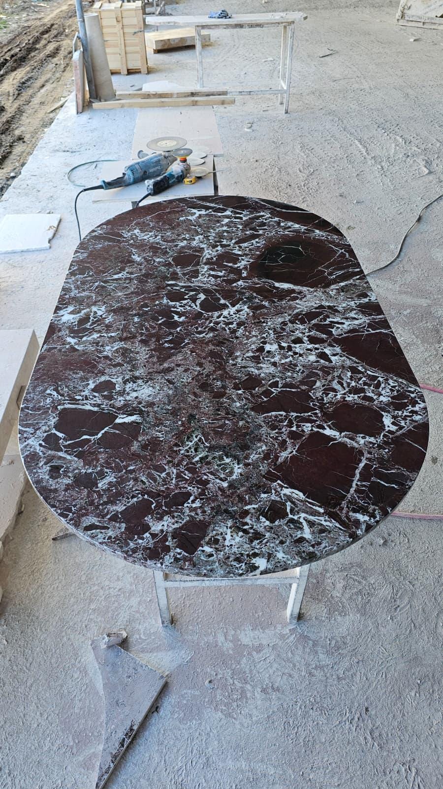 Custom Order Rosso Levanto Marble Table Top - Handmade Red Dining Table - Natural Burgundy Stone