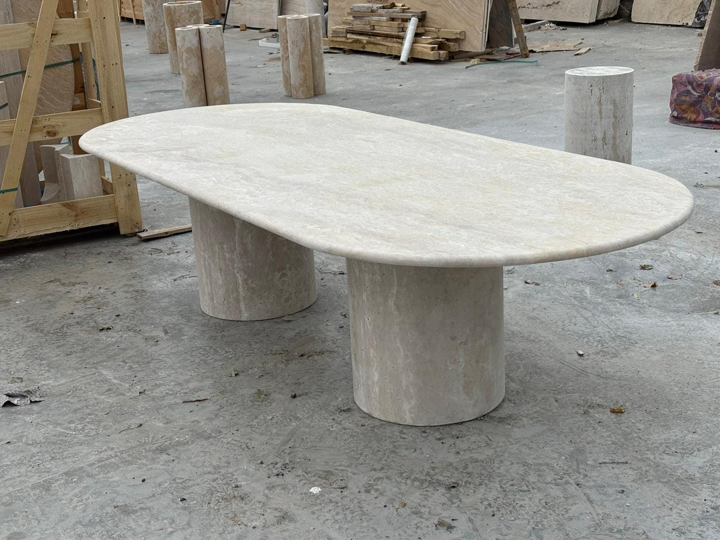 Travertine Marble Dining Table - Kitchen Luxury Beige Stone - Living Room Oval Shape Table - Handcrafted