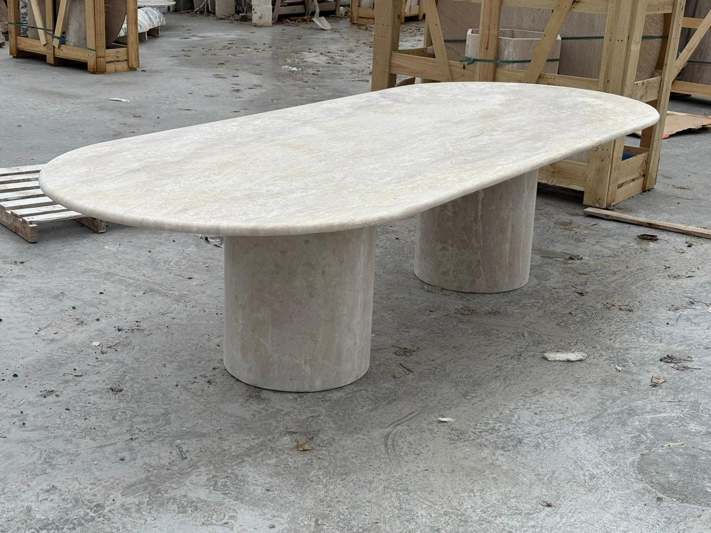 Travertine Marble Dining Table - Kitchen Luxury Beige Stone - Living Room Oval Shape Table - Handcrafted