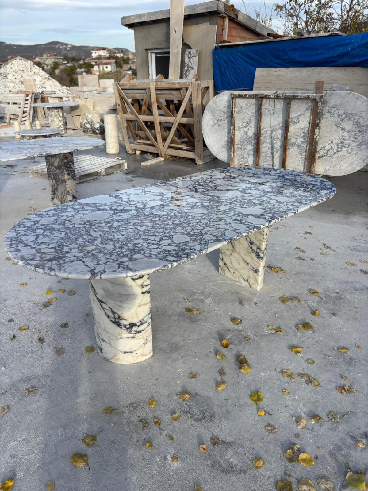Oval Marble Dining Table - Calacatta Viola Office Meeting Desk - Handmade Luxury Furniture - Table Top