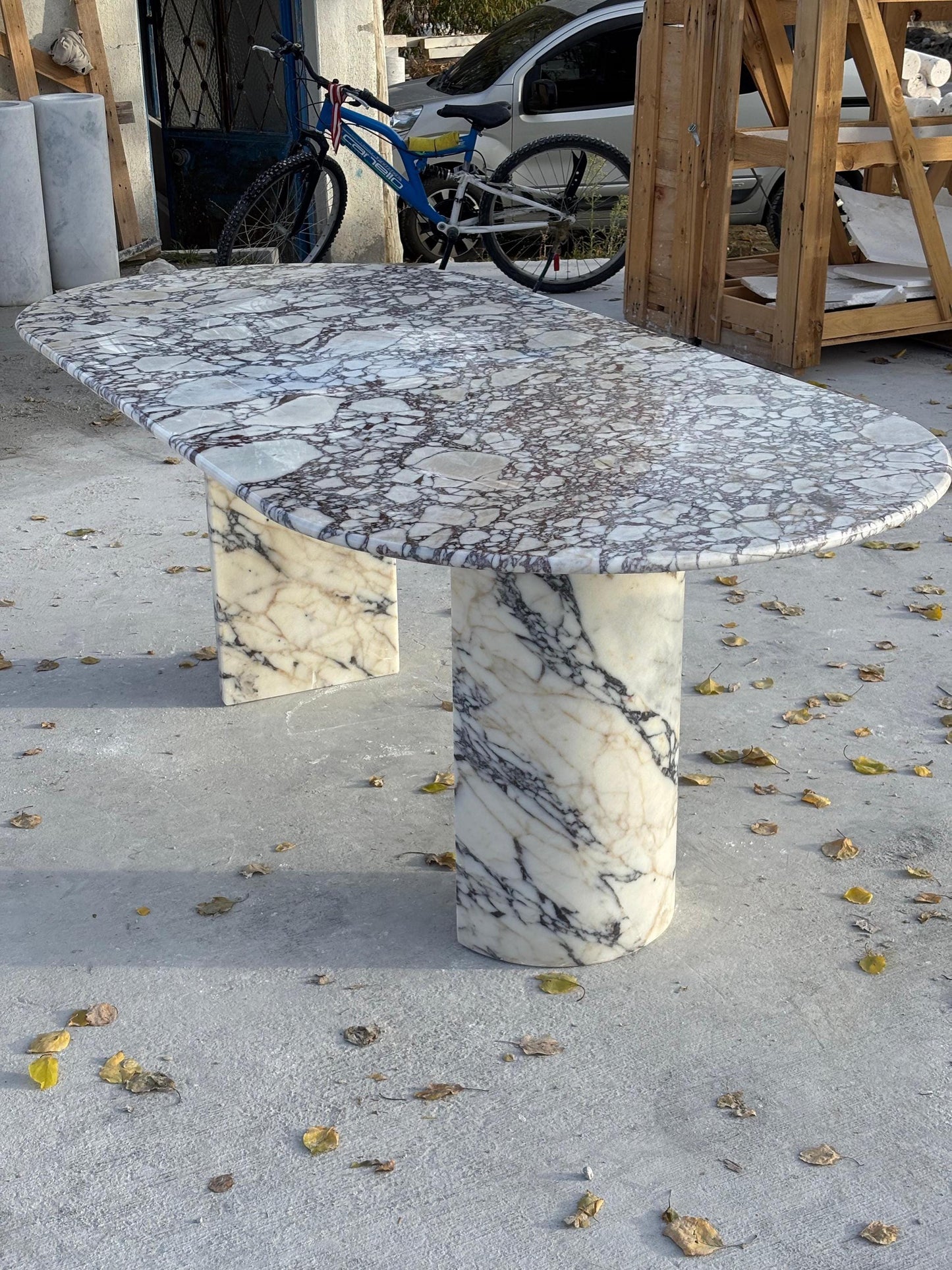 Oval Marble Dining Table - Calacatta Viola Office Meeting Desk - Handmade Luxury Furniture - Table Top