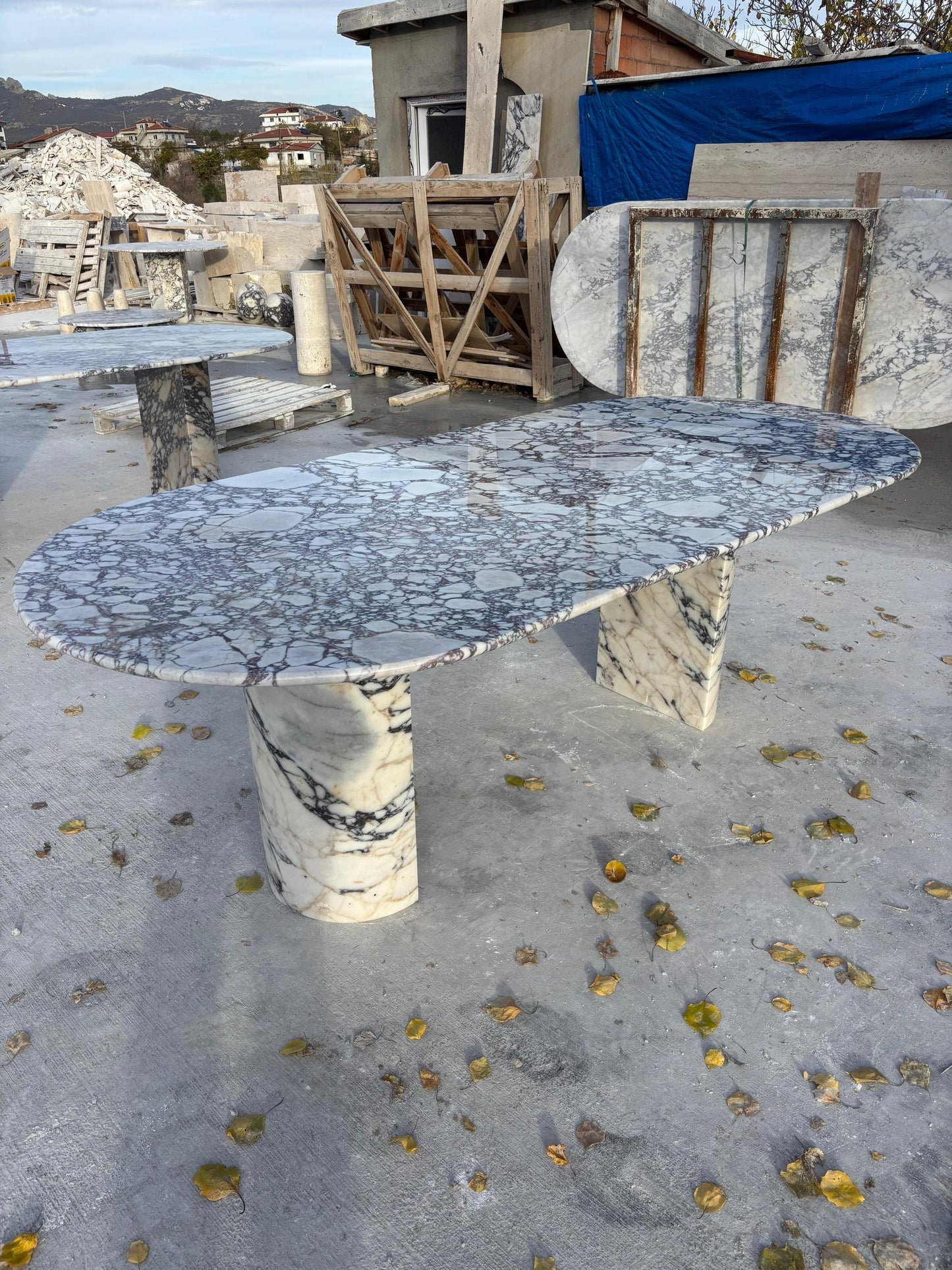 Oval Marble Dining Table - Calacatta Viola Office Meeting Desk - Handmade Luxury Furniture - Table Top