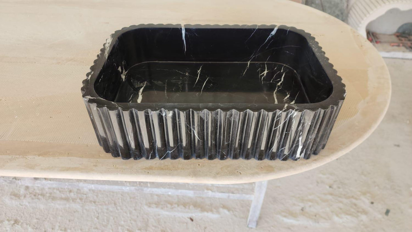 Alexander Black Marble Handmade Sink - Bathroom Wall Mounted Vanity Handcrafted Sink