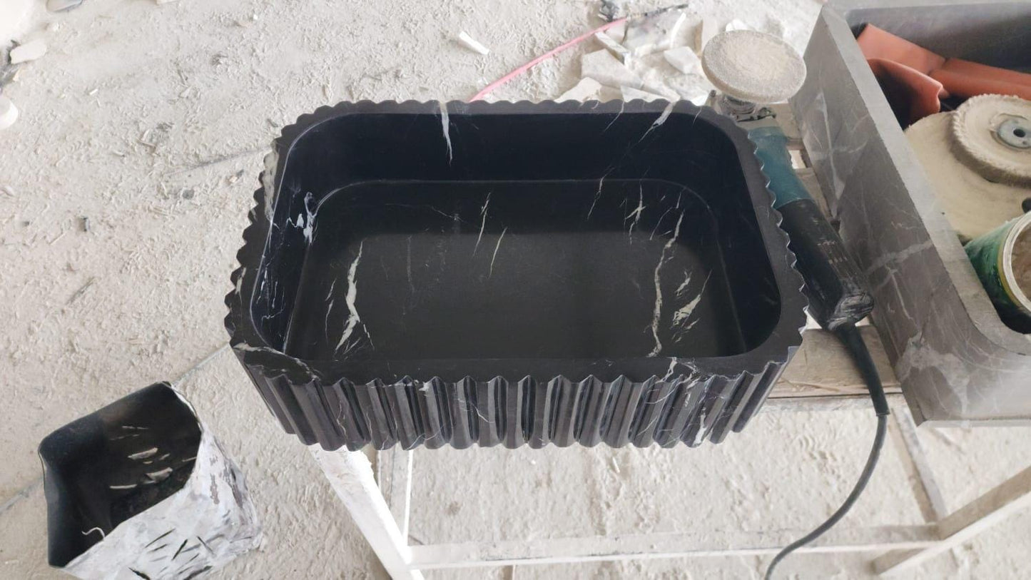 Alexander Black Marble Handmade Sink - Bathroom Wall Mounted Vanity Handcrafted Sink