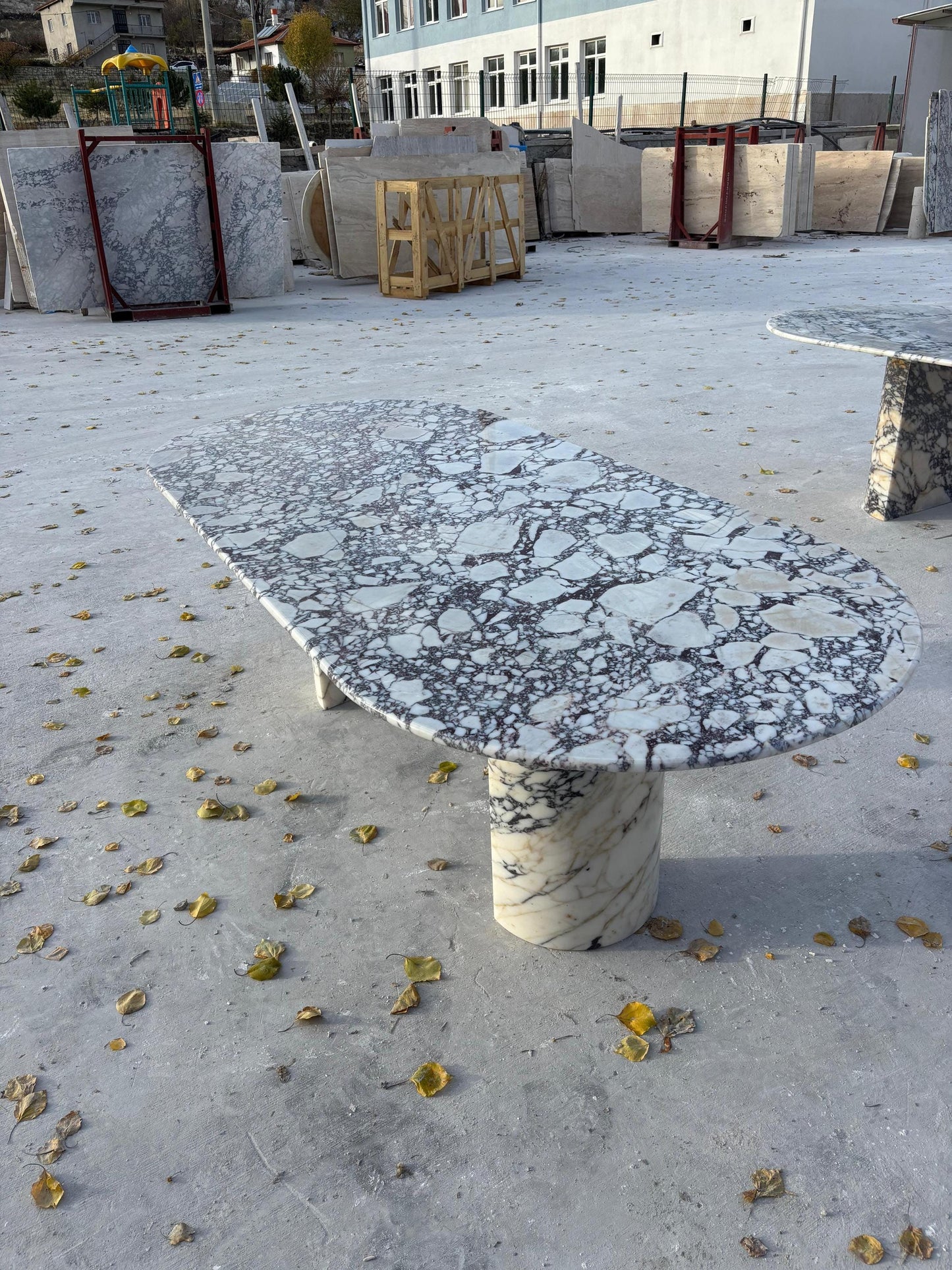 Oval Marble Dining Table - Calacatta Viola Office Meeting Desk - Handmade Luxury Furniture - Table Top