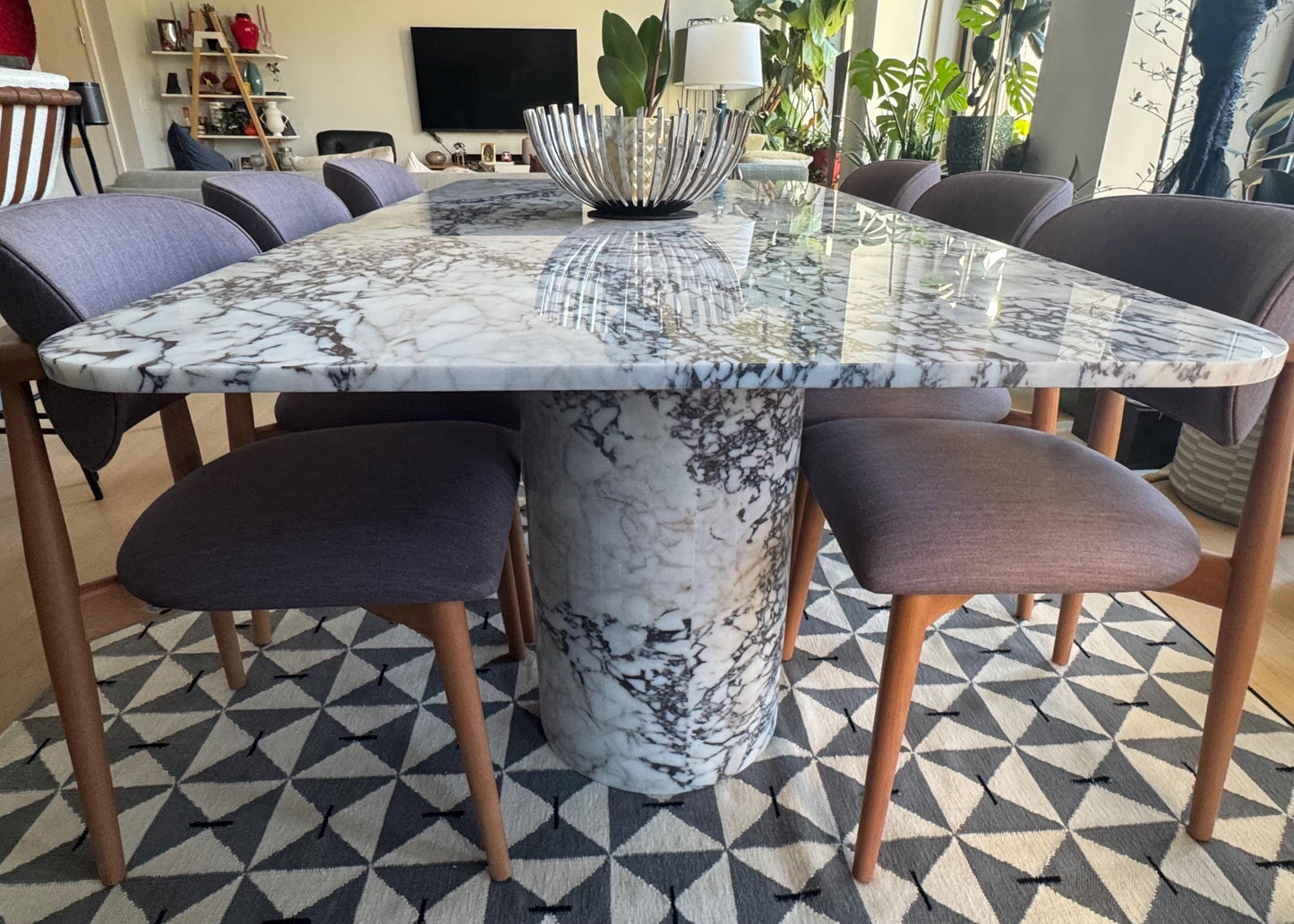 Calacatta Viola Marble Dining Table, Handcrafted Natural Home Living Room Table Top