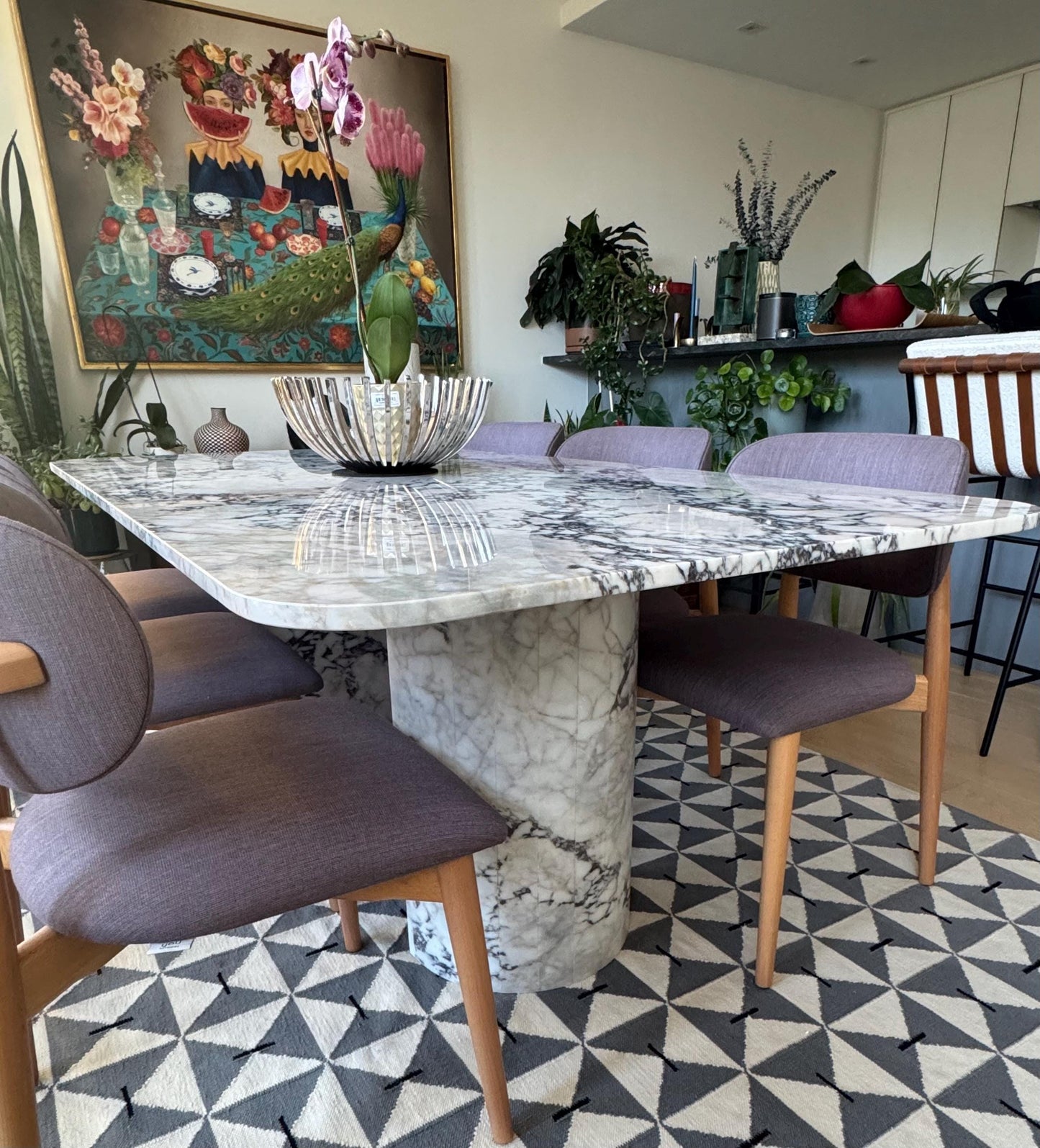 Calacatta Viola Marble Dining Table, Handcrafted Natural Home Living Room Table Top