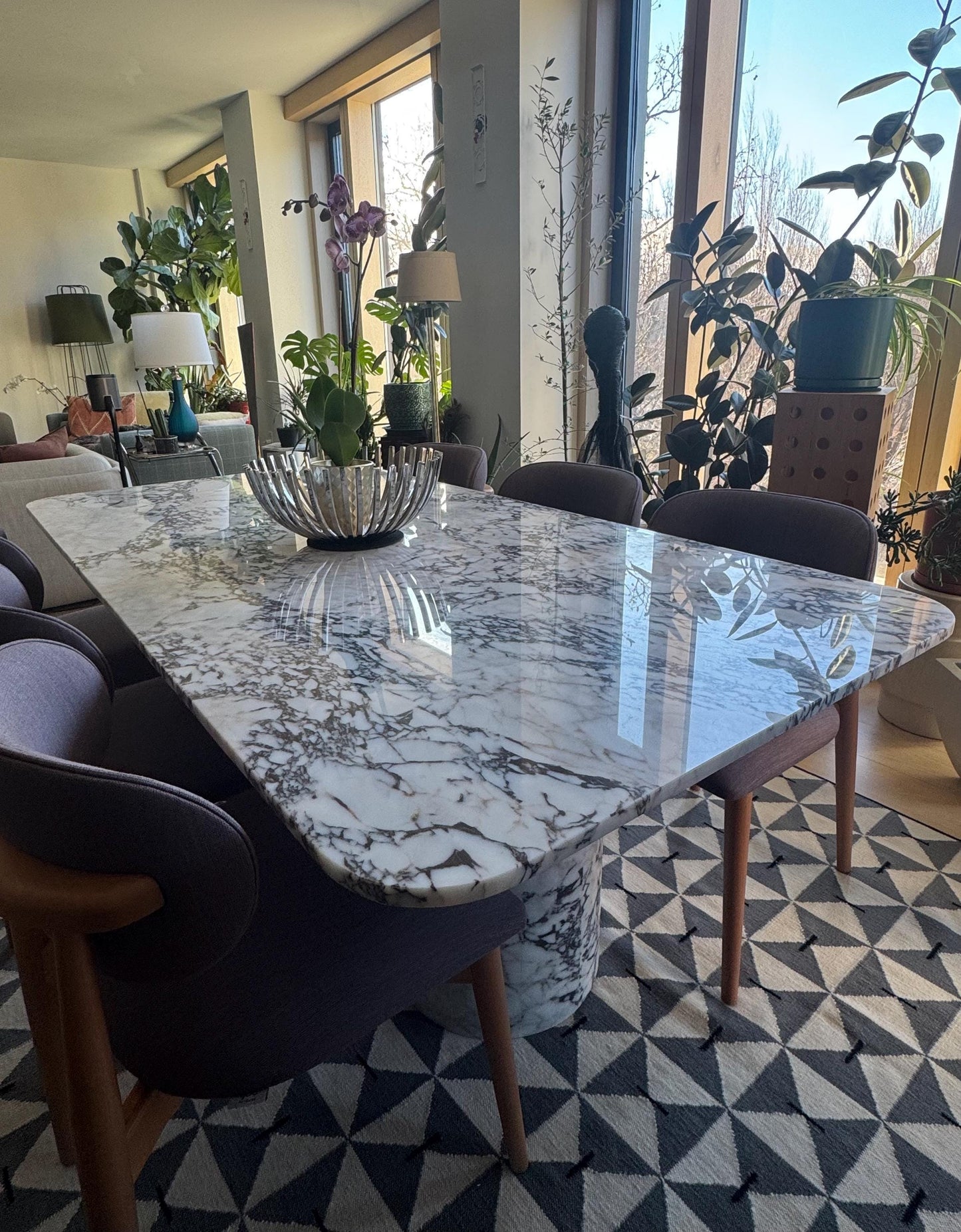 Calacatta Viola Marble Dining Table, Handcrafted Natural Home Living Room Table Top