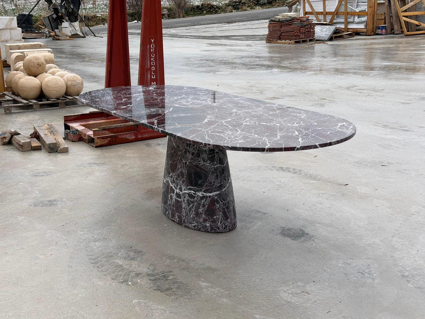 Handmade Rosso Levanto Red Marble Dining Table with Center Leg