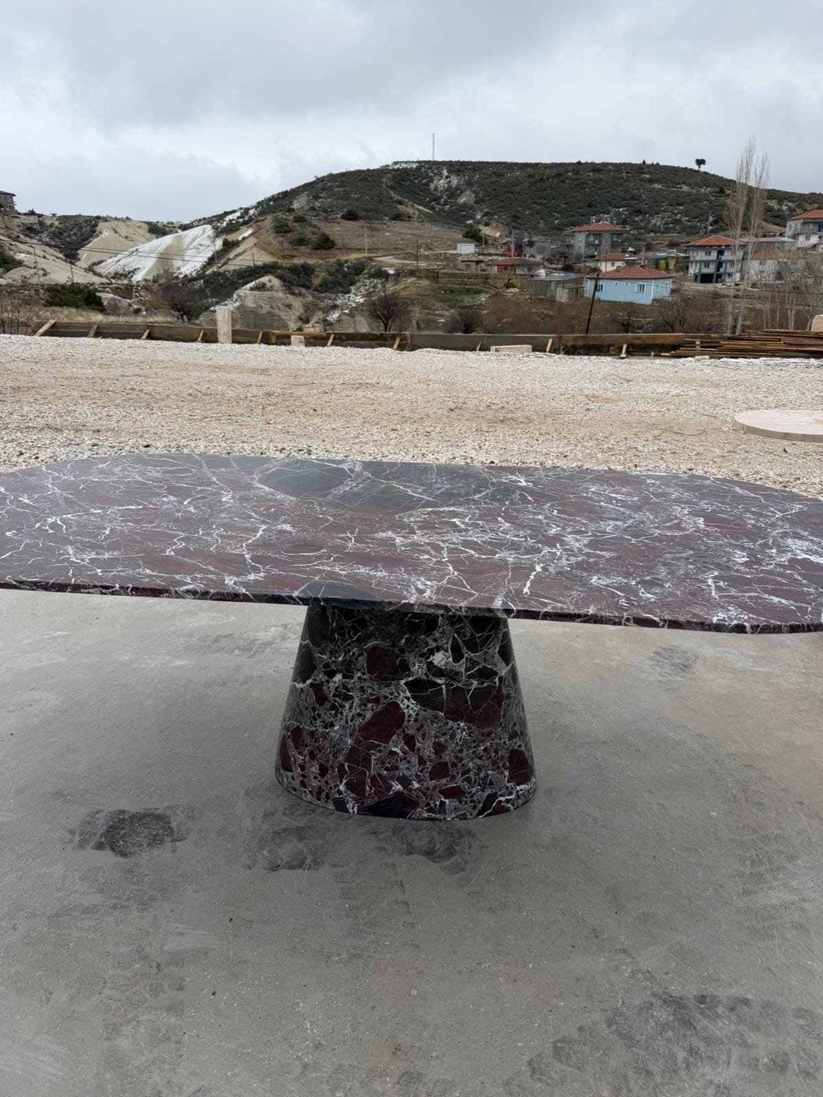 Handmade Rosso Levanto Red Marble Dining Table with Center Leg