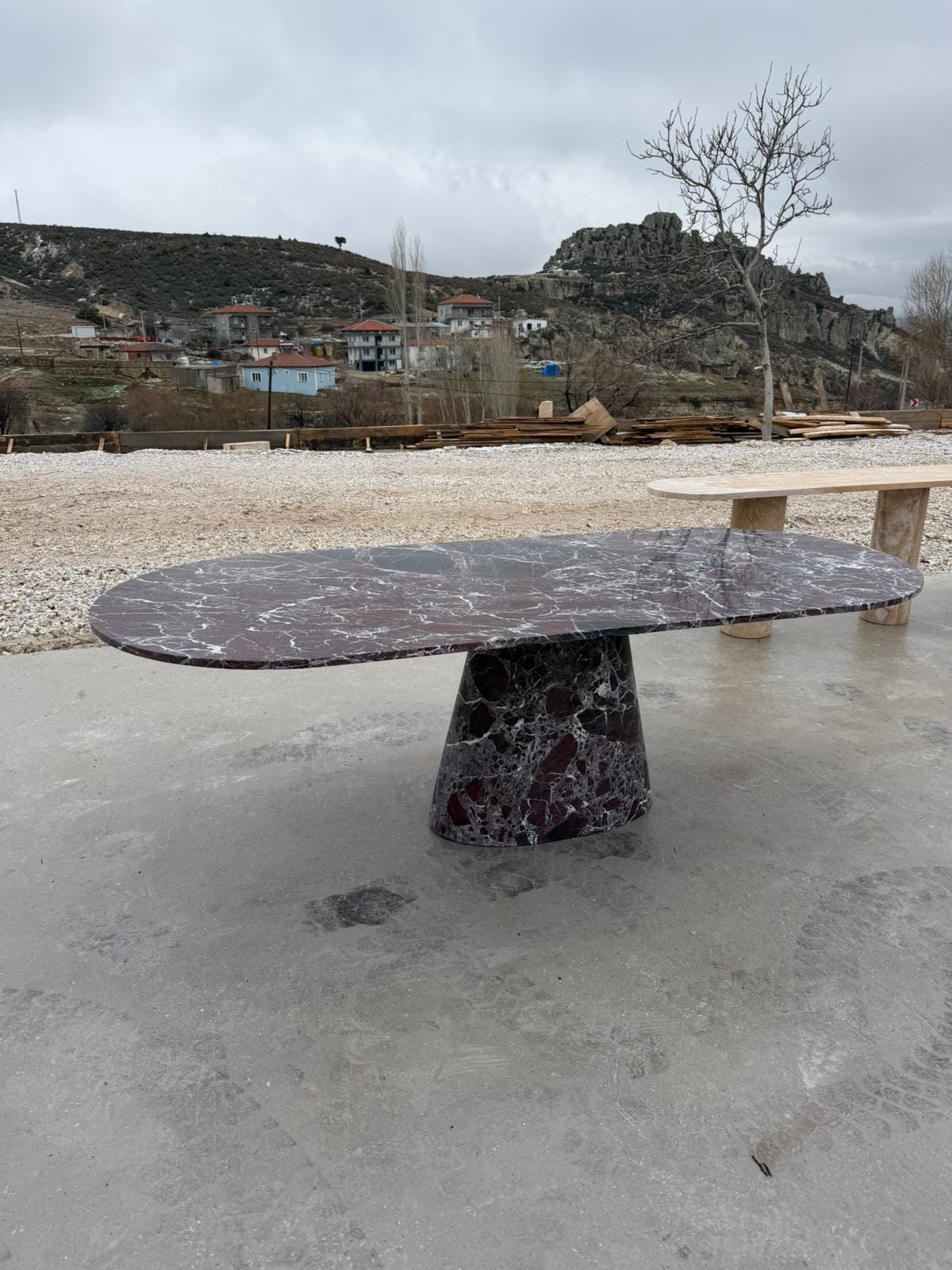 Handmade Rosso Levanto Red Marble Dining Table with Center Leg