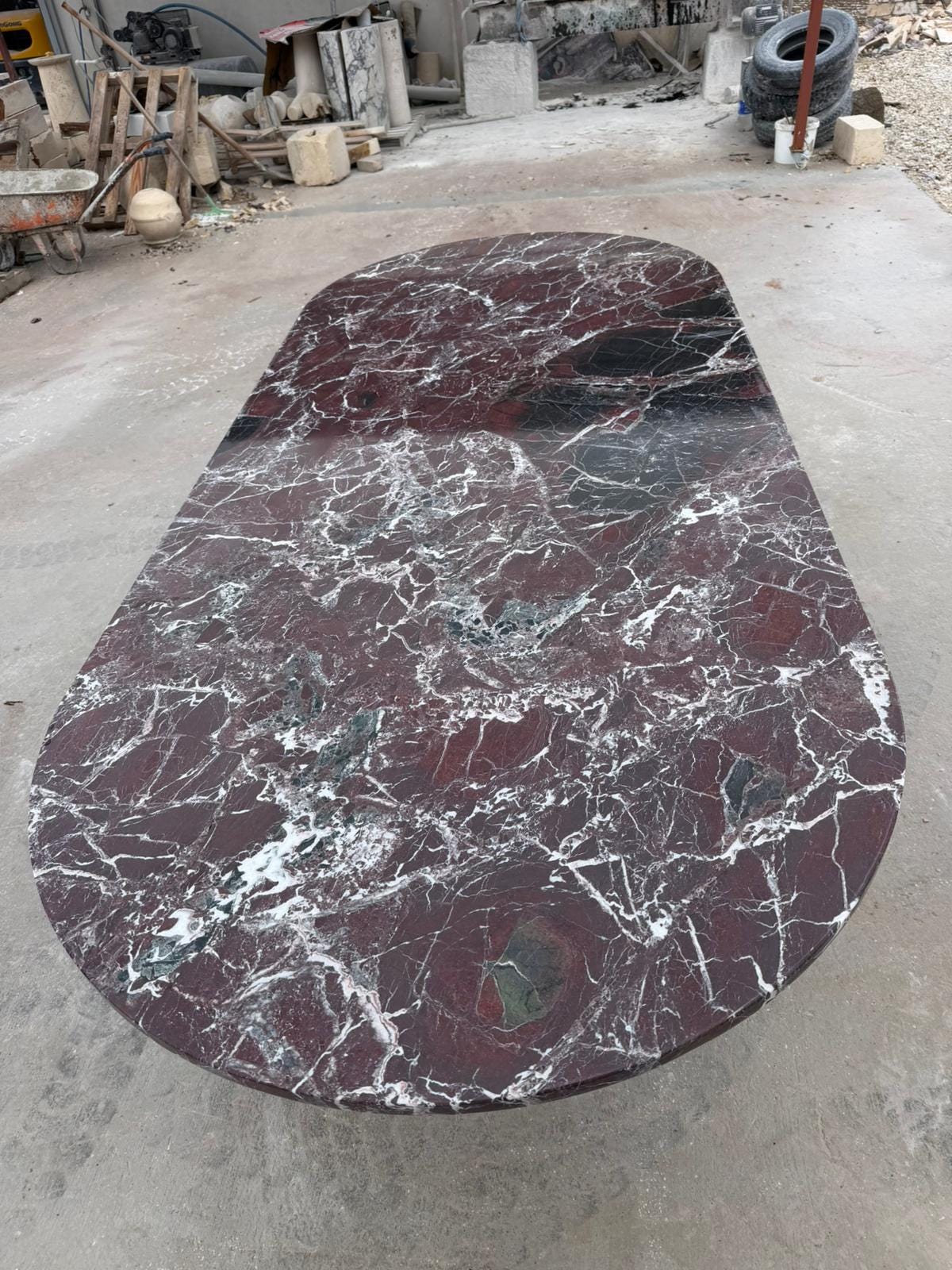Handmade Rosso Levanto Red Marble Dining Table with Center Leg