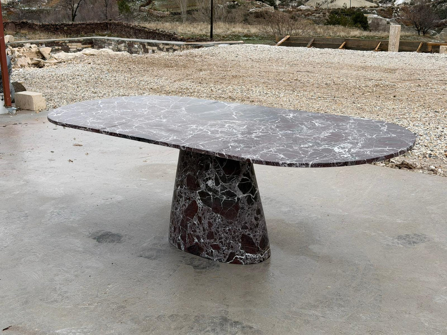 Handmade Rosso Levanto Red Marble Dining Table with Center Leg