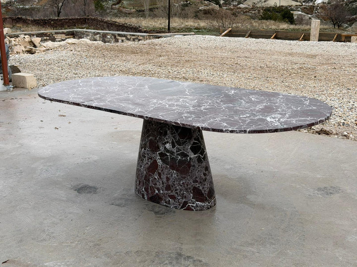 Handmade Rosso Levanto Red Marble Dining Table with Center Leg