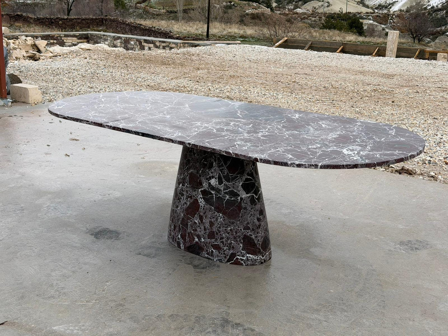 Handmade Rosso Levanto Red Marble Dining Table with Center Leg