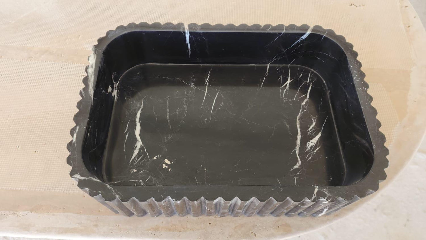 Alexander Black Marble Handmade Sink - Bathroom Wall Mounted Vanity Handcrafted Sink