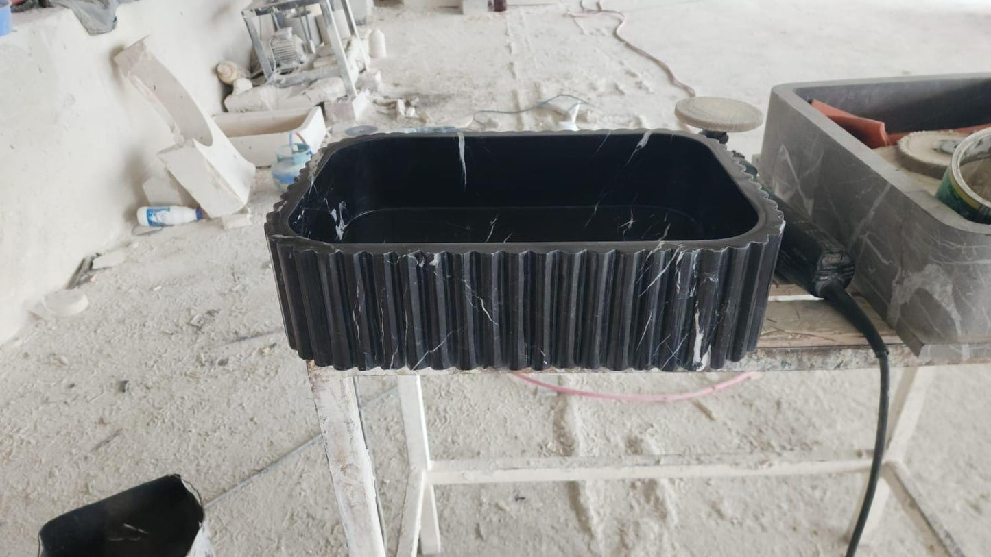 Alexander Black Marble Handmade Sink - Bathroom Wall Mounted Vanity Handcrafted Sink